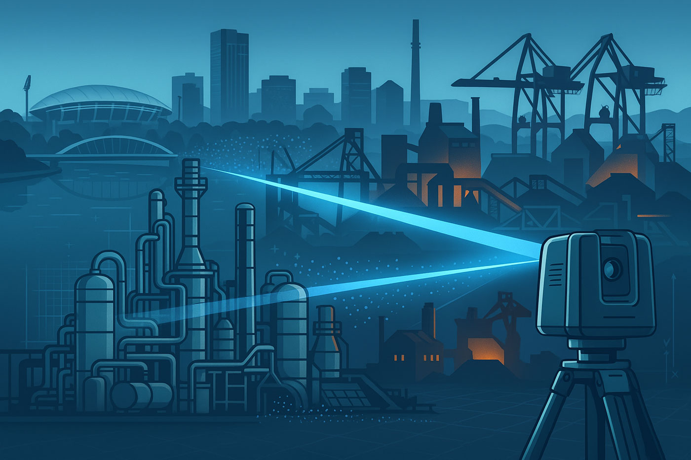 Illiatration of Adelaide landmarks and industry gas plant mine and steelworks