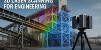 3D laser scanner capturing an industrial structure for engineering-grade digital modelling and verification