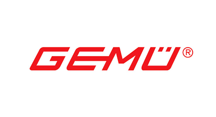 GEMÜ logo in bold red stylised lettering with an umlaut over the ‘U’ and a registered trademark symbol
