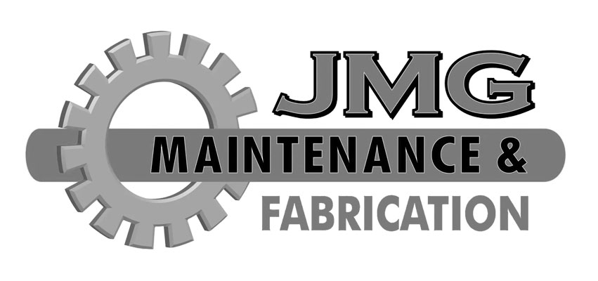 JMG Maintenance & Fabrication logo featuring bold lettering over a stylised gear graphic