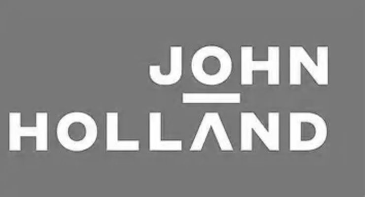 John Holland logo displaying the company name in bold white uppercase letters on a grey background, with a horizontal line beneath the word ‘John