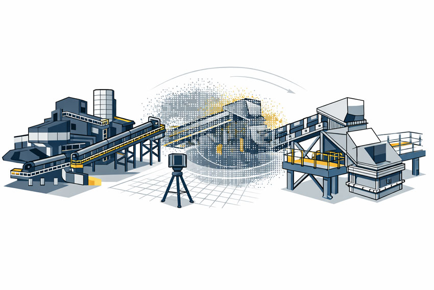LiDAR laser scanner capturing a mining and mineral processing plant to create an accurate 3D digital model for engineering and fabrication