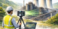 Engineer using 3D LiDAR laser scanning to capture a power plant in the Latrobe Valley for engineering and as-built documentation.
