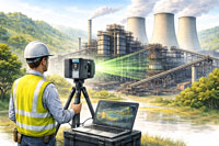 Engineer using 3D LiDAR laser scanning to capture a power plant in the Latrobe Valley for engineering and as-built documentation.
