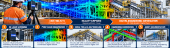 Reality capture in Wyong NSW by Hamilton By Design, showing FARO 3D LiDAR scanning, point cloud registration, SolidWorks CAD modelling, digital twins and engineering coordination for industrial plant and infrastructure.