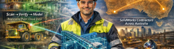 Engineering-led SolidWorks design workflow with LiDAR scanning and fabrication drawings across Australia