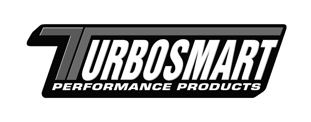 Turbosmart Performance Products logo featuring bold white lettering on a black and grey angled badge-style background.