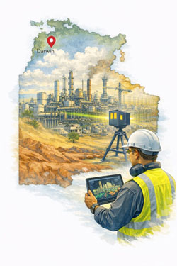 Industrial plant in Darwin being digitally captured with 3D scanning to support engineering design and upgrade planning.