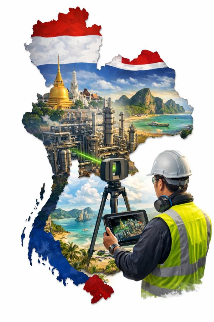 Industrial facility in Thailand being digitally captured with 3D scanning to create accurate models for engineering and upgrade planning.