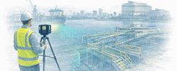 Engineering-grade 3D laser scanner capturing Darwin port infrastructure, harbour assets, and urban skyline