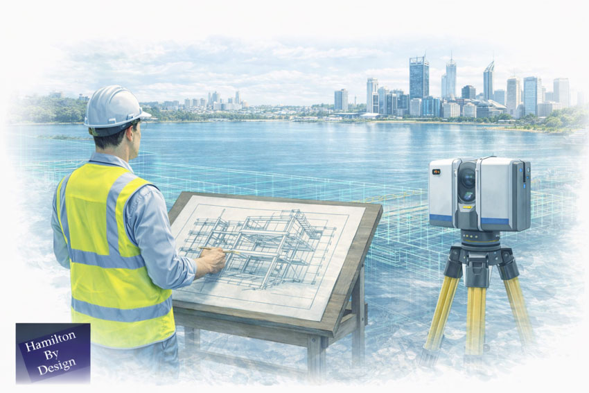 Engineer-led structural drafting with LiDAR scanning in Perth, overlooking the Swan River and city skyline