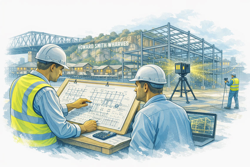 Mechanical engineer providing tender-stage support during LiDAR scanning at a Brisbane industrial site