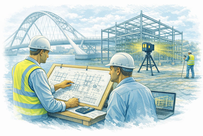 Engineer-led mechanical design review during LiDAR scanning at a Perth industrial site