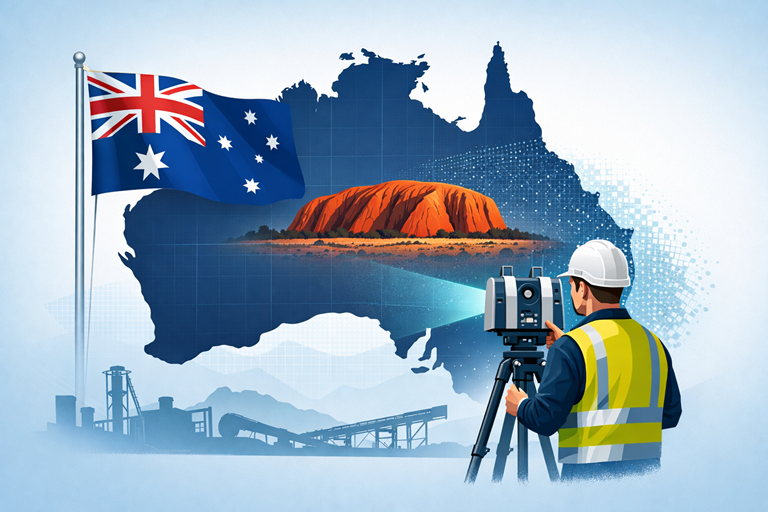 LiDAR scanning survey across Australia with engineer capturing industrial site data