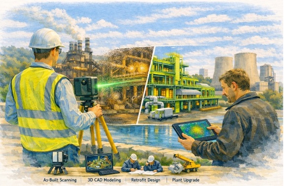 Industrial facility captured using 3D laser scanning for brownfield plant upgrade