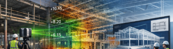 3D LiDAR construction scanning capturing a building site and converting it into a point cloud and engineering model