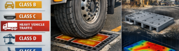 Engineering validation of AS 3996 access cover showing truck tyre load, structural model and stress contours