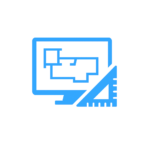 Blue mechanical engineering icon with gear and wrench