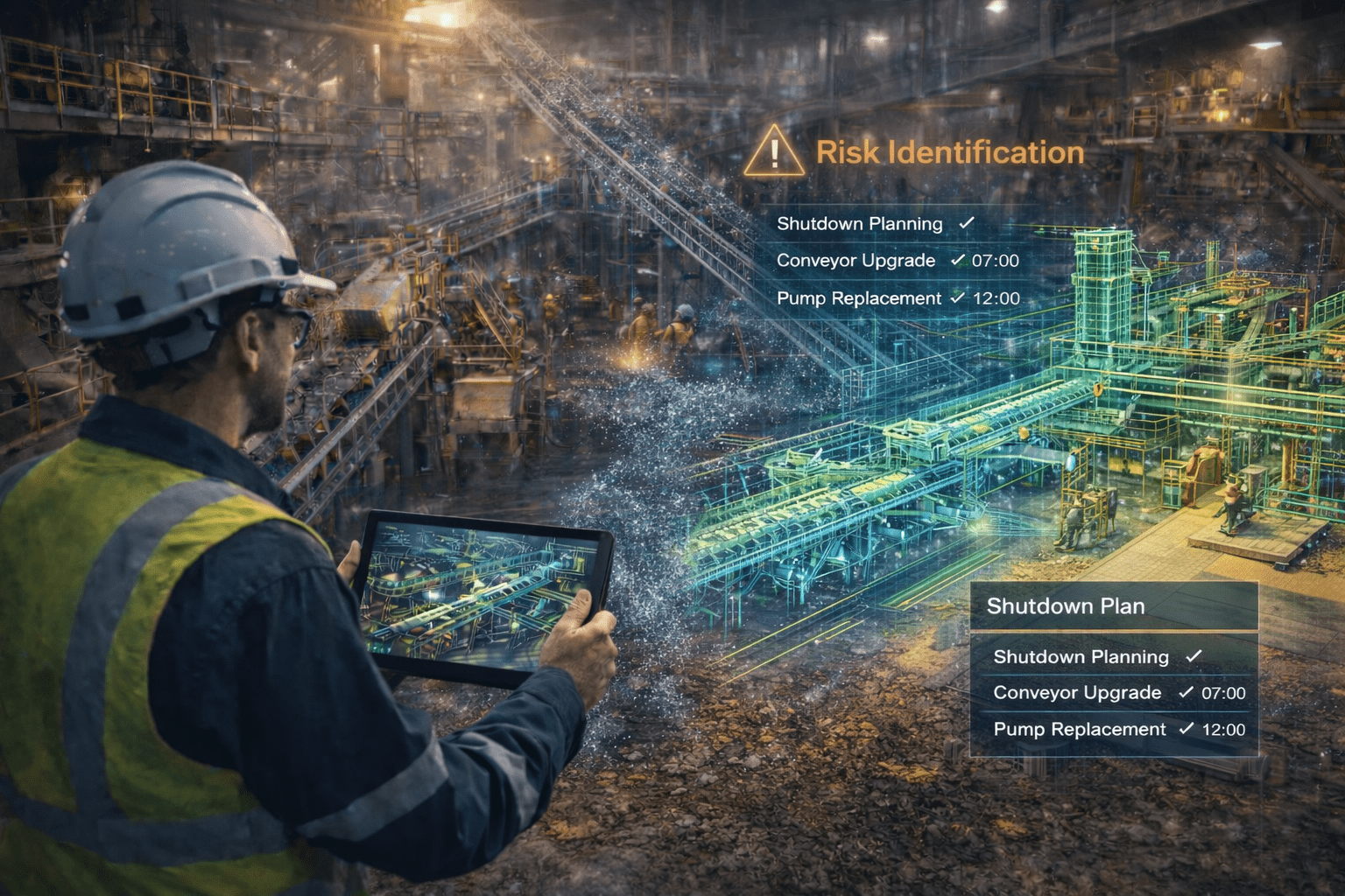 Mining shutdown planning using digital engineering models and plant layout visualisation.