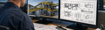 Mechanical engineer preparing CAD drafting drawings in Sydney with industrial plant design on screen