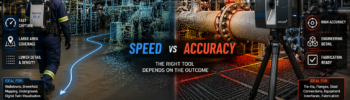 Wearable SLAM lidar scanner compared with tripod laser scanner in an industrial plant showing speed versus accuracy in point cloud data