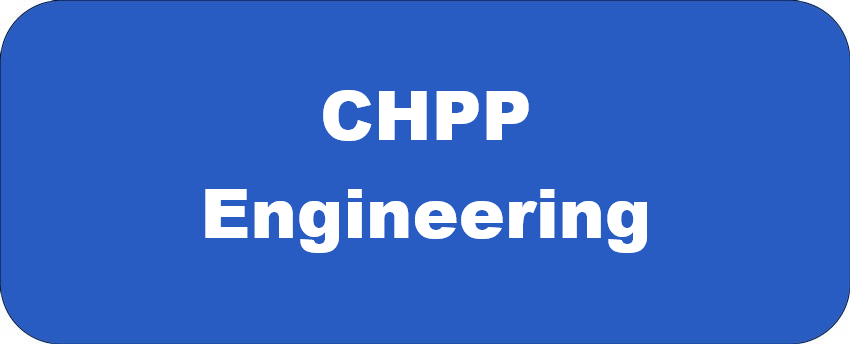 CHPP Engineering title graphic featuring bold white text reading "CHPP Engineering" centred on a blue rounded rectangle background.
