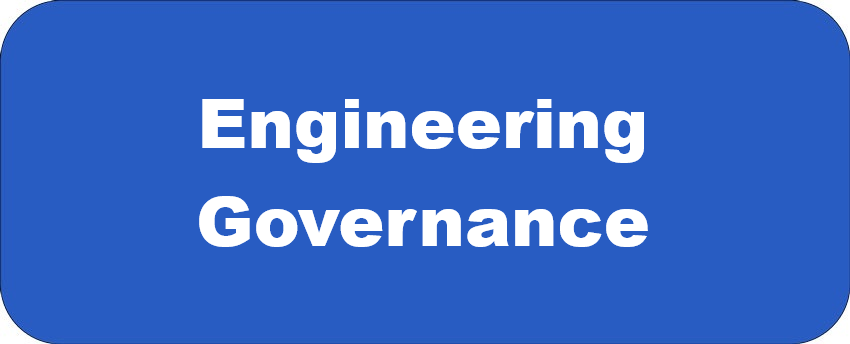 Engineering Governance title graphic featuring bold white text reading "Engineering Governance" centred on a blue rounded rectangle background.