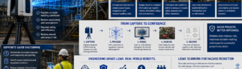 Engineering-grade LiDAR scanning workflow showing how existing condition capture reduces safety risks through clash detection, scan-to-CAD modelling, engineering analysis, and improved shutdown planning in industrial facilities.
