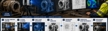 Engineering-grade Scan-to-CAD reverse engineering workflow converting existing industrial equipment into CAD models and fabrication-ready drawings.