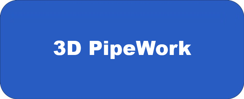 3D Pipework promotional graphic with bold white text on a blue background representing pipework design, modelling, drafting, and engineering services.