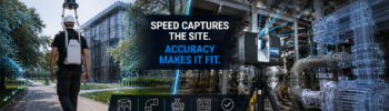 Split-screen comparison of mobile LiDAR scanning and engineering-grade terrestrial laser scanning. The left side shows a wearable scan-as-you-walk LiDAR system capturing a large outdoor environment, while the right side shows a tripod-mounted laser scanner capturing structural steel, pipework and mechanical equipment in an industrial facility. The image highlights the message: "Speed Captures the Site. Accuracy Makes It Fit."