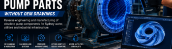 Replacement of discontinued pump parts without OEM drawings in Sydney using 3D scanning, reverse engineering, CAD modelling and precision manufacturing for water and utility infrastructure.