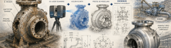 Reverse engineering worn pump casings from existing components using 3D laser scanning, CAD modelling and engineering drawings in Sydney NSW