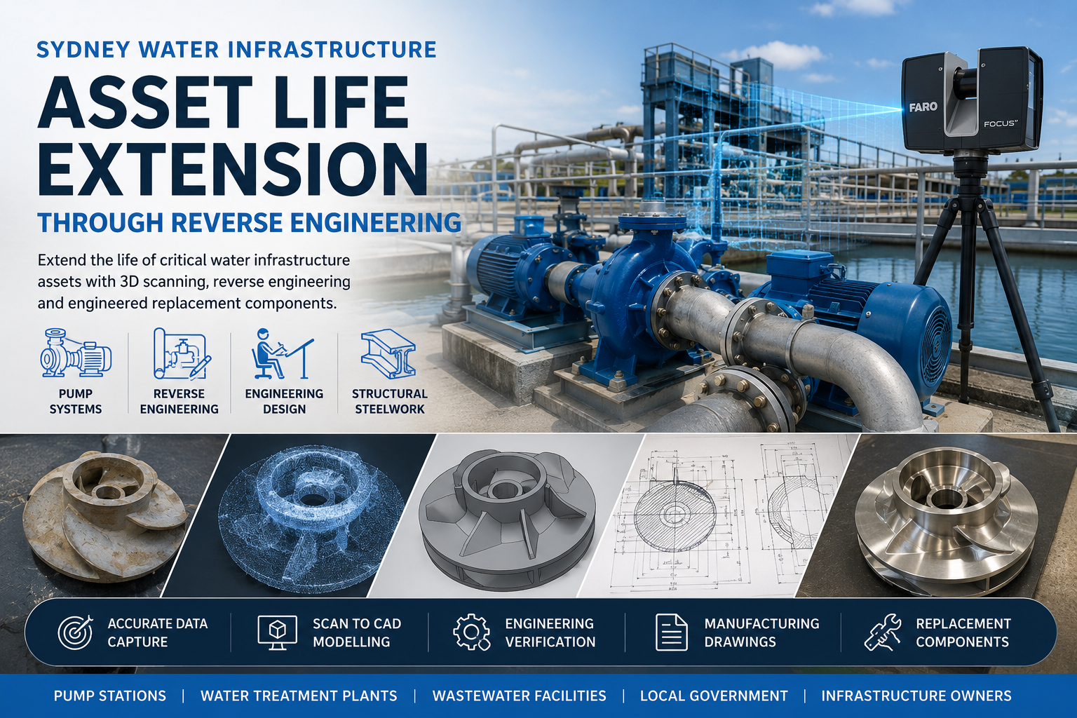 Sydney water infrastructure asset life extension through reverse engineering, 3D scanning, pump system modelling and replacement component engineering