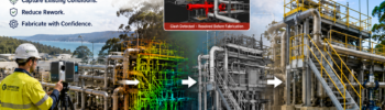 3D scanning for fabrication on the Central Coast NSW showing a LiDAR scanner capturing industrial pipework and structural steel for CAD modelling and fit-up verification.