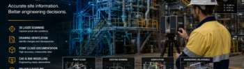 Engineer using a FARO 3D laser scanner to capture existing industrial plant conditions for drawing verification, point-cloud documentation and CAD modelling.