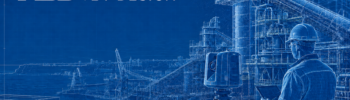 Blueprint-style 3D laser scanning of industrial plant and port infrastructure in Newcastle, with a surveyor, scanner and Hamilton By Design logo.