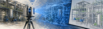 Oil painting style hero image showing a LiDAR scanner capturing an industrial plant room, with the scan data transforming into a blue point cloud and CAD/BIM model, featuring the Hamilton By Design logo.