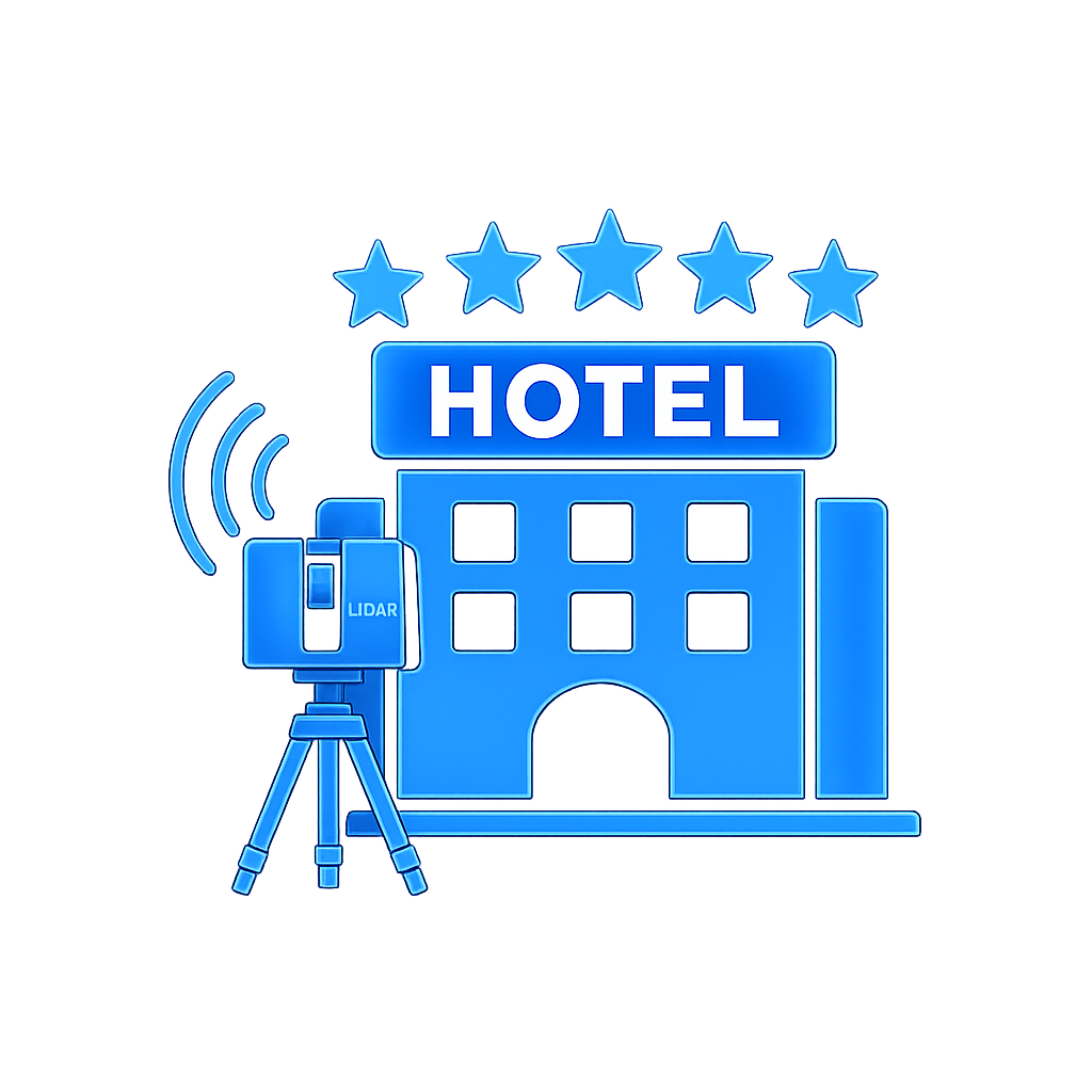 Blue five-star hotel icon with the word โHOTELโ on a black background.
