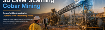 3D laser scanning Cobar mining plant with engineer, FARO scanner, point cloud and CAD overlay for brownfield engineering