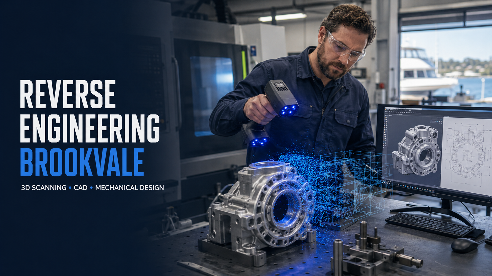 Mechanical engineer 3D scanning a machinery component for reverse engineering and CAD modelling in Brookvale, NSW.