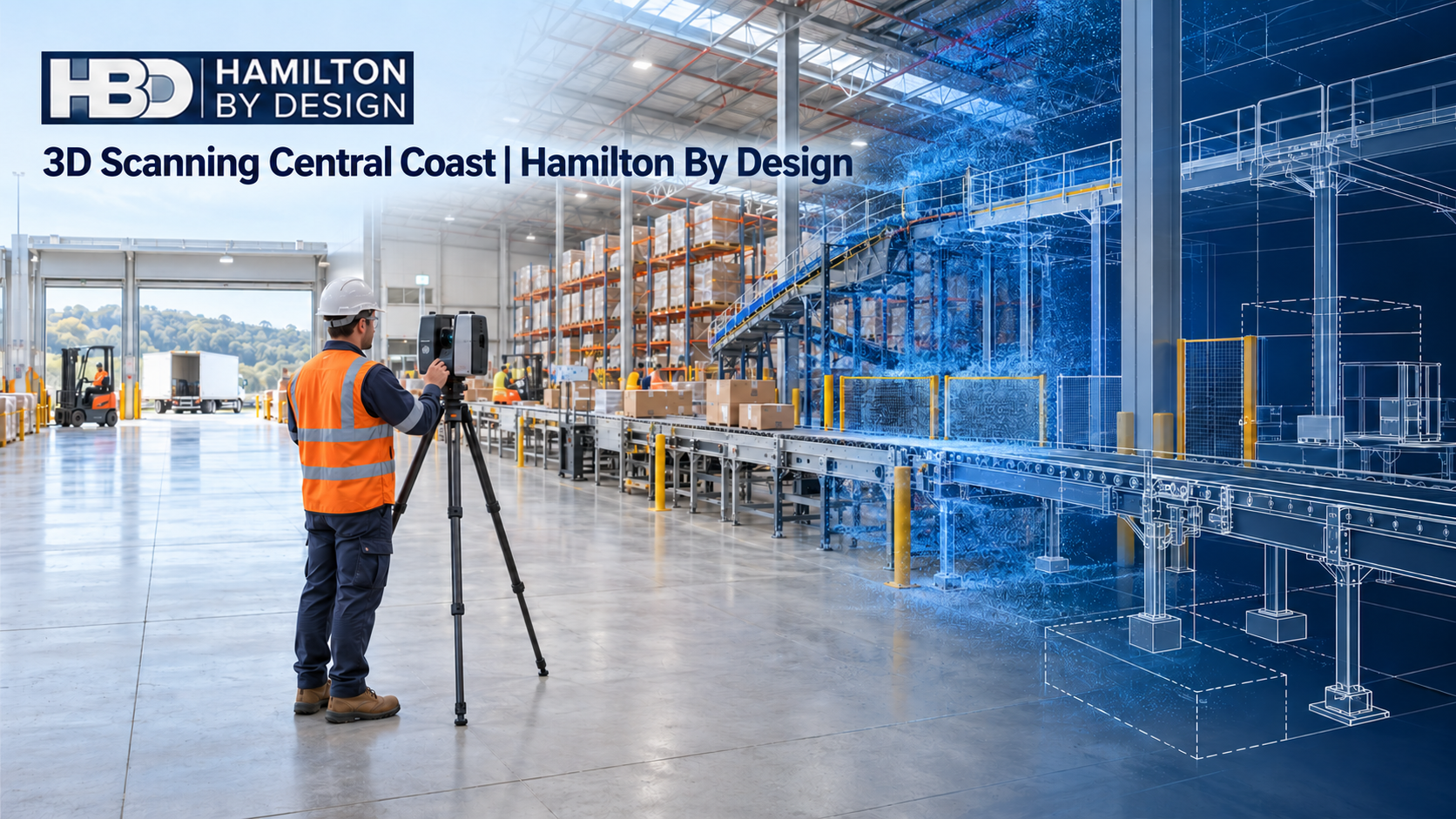 Industrial 3D laser scanning of warehouse conveyors and equipment in Tuggerah NSW